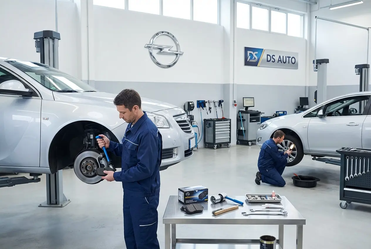 Процесс замены передних тормозных колодок Opel в автосервисе DS Auto в Жуковском
